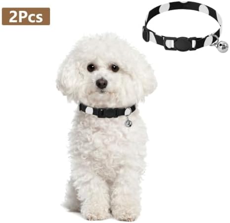 Black Polka Dots Collar for Cats, 2 Pack Breakaway Cat Collars with Bell