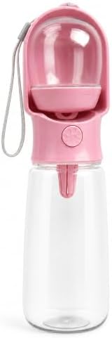 2-in-1 Dog Water Bottle with Food Container, Large, Pink