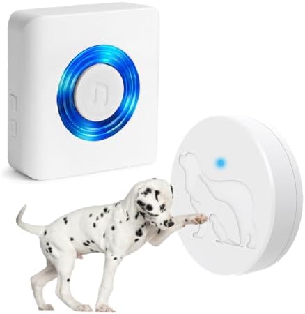 Dog Door Bell, Dog Bells to Go Outside, Dog Doorbell for Potty Training, Door Bell for Dogs with Waterproof Large Touch Area Button,Long Range, 58 Chimes (White, 1 Receiver 1 Transmitter)