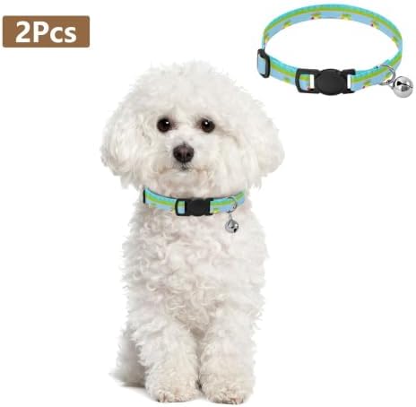 Cute Cartoon Frogs Swimming Easy to Wear Pet Collar 2 Pack Dog Collars for Small Dogs
