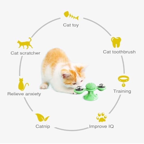 GBSYU Interactive Windmill Cat Toys with LED Light Ball Suction Cup Catnip Cat Chew Exercise Toy for Indoor Cats