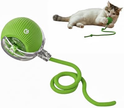 Interactive Cat Toy Ball, Automatic Intercative Cat Toys for Indoor Cats, The 3rd Generation Agile Moving Cat Ball with Elastic Mesh Tail, Toys for Indoor Adult Cats, Motion Activated (Green)