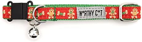 THE WORTHY DOG Christmas Patterns, Breakaway Cat Collar with Bell, Red