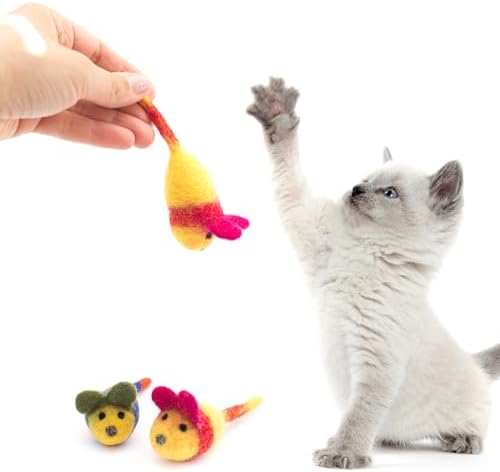 Glaciart One Wool Felt Mouse Cat Toys with Catnip – 3 Pack | 100% Handmade, Eco-Friendly, Durable | Natural, Safe for Indoor Cats | Minimalist Design