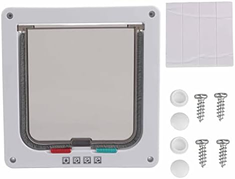Small White Smart Cat Door with 4Way Lock, Double Flap Pet Entry for Cats and Small Dogs, Weather resistive Design, Easy DIY Installation for Walls and Doors