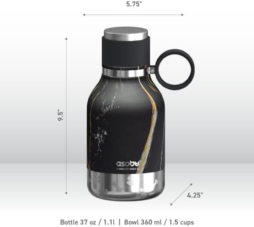 Asobu Buddy Bottle a Stainless Steel Insulated Water Bottle for with Removable Dog Water Bowl and Dog Food and Treat Storage Bowl (Midnight Marble, 37 oz Water Bottle with Bowl)