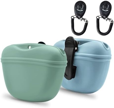 AUDWUD Silicone Dog Treat Pouch with Clicker Magnetic Closure Secure Clip