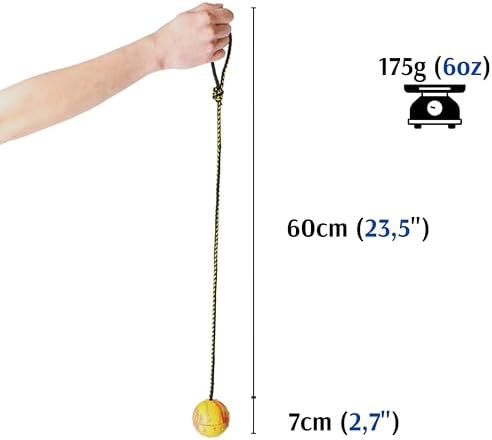 Dingo Dog Ball with Long Rope, Natural Rubber, Color May Vary 26in