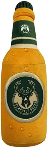 Pets First NBA Milwaukee Bucks Beer Bottle Plush Dog & CAT Squeak Toy - Cutest Stadium SODA Bottle Snack Plush Toy for Dogs & Cats with Inner Squeaker & Beautiful Basketball Team Name/Logo