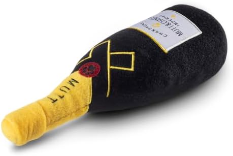 Dog Diggin Designs Mutt & Chandog Champagne Plush Dog Toy – Large | Luxury-Inspired Parody Champagne Bottle Dog Toy with Squeaker, Soft Plush Novelty Dog Toy – Shaken, Not Stirred!