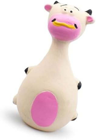 Interactive Dog Toys for Small Dogs, Rubber Latex Squeaky Toy with Cartoon Design, Bite Resistant Soft Chew Toy for Dogs Perfected for Play Teething for Small Medium Dogs (White Cow)