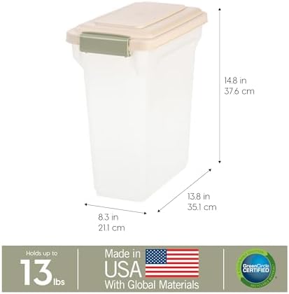 IRIS USA Dog Food Storage Container, Up to 13 lbs, Almond, Made in USA