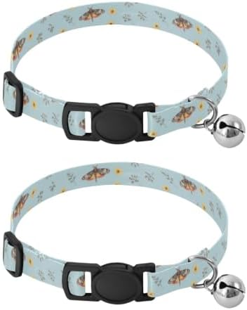 Watercolor Moths Decorative Pet Collar with Bell 2 Pack Puppy Collar Adjustable 10.6 to 17.1 Inches