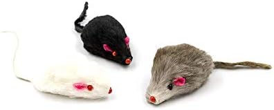 20 Furry Mice with Catnip and Rattle Sound Made of Real Rabbit Fur Interactive Catch Play Mouse Toy for Cat, Pack of 20 Mice