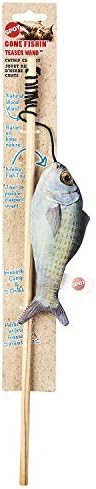 SPOT Fanatic Fish Teaser Wand for Cats – Realistic Fish Cat Toy with Catnip and Crinkle, Interactive Wand Toy for Batting, Swatting, and Chasing Play, Assorted Styles