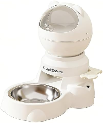 Automatic Food Dispenser Gravity Feeder & Push Button Pet Feeder, Treat Dispenser with Button for Slow Feeder, 1.5L Capacity, Two Ways to Use (White)