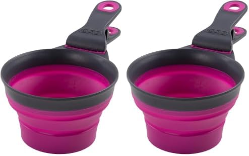 Dexas Pets Collapsible KlipScoop Collapsible Dry Dog Food Scoop and Dog Food Bag Clip, 2 Cup Capacity, Fuchsia (Pack of 2)