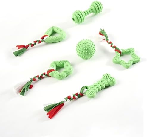Puppy Chew Toys, 6 Pack Puppy Teething Toys for Small Breed, Soft Rubber Cute Green Dog Toys, Eco-Friendly, Teeth Cleaning Interactive for Small Dogs (Basket not Included)