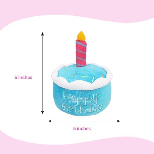 Glow Pups Dog Birthday Cake Plush Toy, Squeaky, Promotes Mental Stimulation & Interactive Play, Easy to Clean, Soft Chewable Squeaky Dog Toys for Any Celebrations, Blue