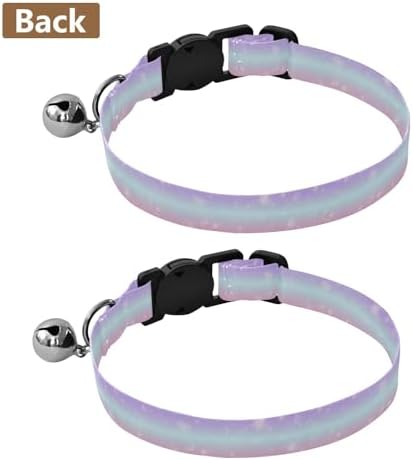 Pastel Gradient Rainbow Kitten Bell Collar 2 Pack Dog Collar Adjustable Length 10.6" to 17.1"