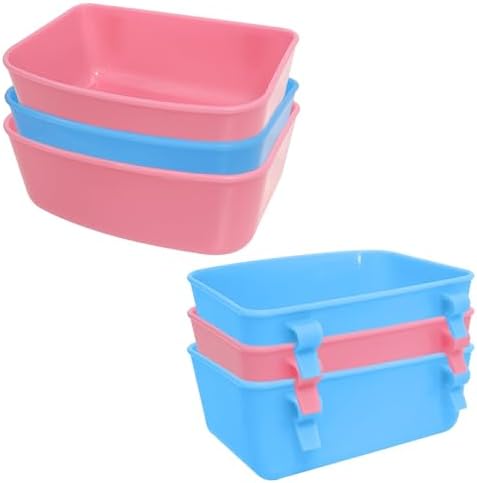 6 Pack Feeder (Blue, Pink), Hanging Feeder,Food and Water Container, Bath Water Bowl Universal for Birds Hamsters Mice Rats Rabbit Guinea Pig Small Pets (S) (M)