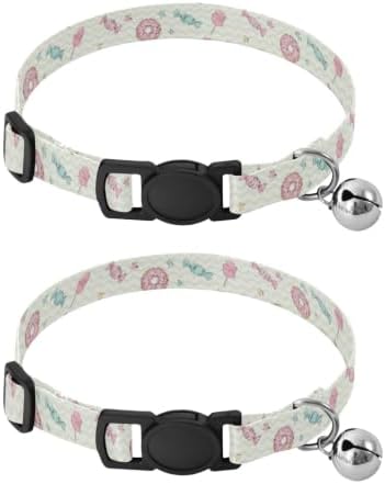 Pastel Colored Donuts Cat Collar 2 Pack Soft Polyester Pet Collar Adjustable 10.6 to 17.1 Inches