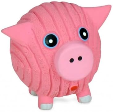 HuggleHounds Ruff-Tex Latex Ball Dog Toy - Dog Toys Rubber, Puppy Toys, Puppy Essentials, Heavy Duty Squeaky Ball for Small, Medium & Large Dogs, All Breeds - Hamlet Pig, Large