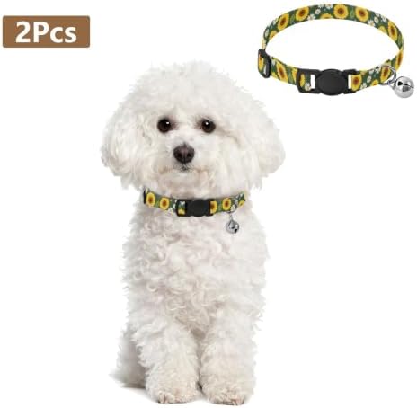 2 Pack Cat Collar Yellow Sunflowers Kitten Collar with Bell, Adjustable Length 10.6" to 17.1"