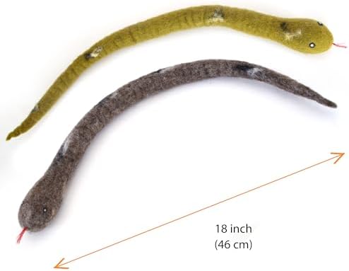 Glaciart One Felt Cat Snake Toy – Soft Fuzzy Enrichment 100% Natural Wool - Interactive Catnip Play Cat Toy Set - Safe for Pets, Non-AZO Colored Dyes - 18” Long