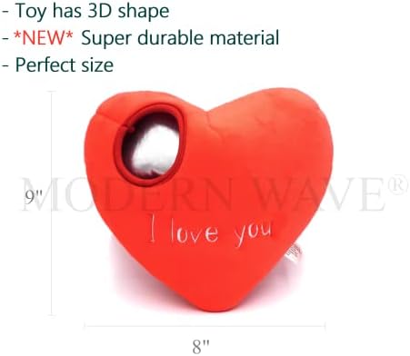 MODERN WAVE - Squeaky Plush Dog Toy - Interactive Hide and Seek Squirrel Type Puzzle Toy for Dogs, Small - Medium Size (Red Heart and Silver Hearts)