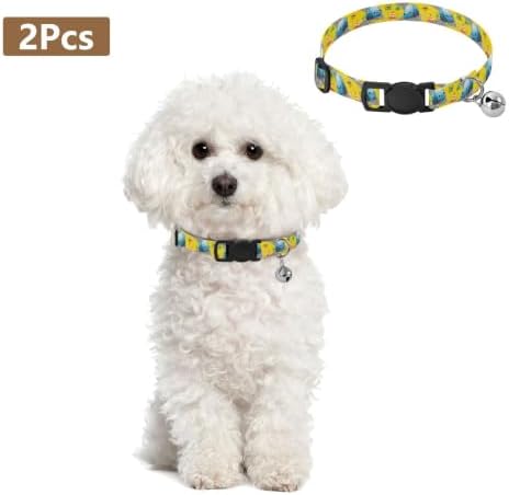 Cute Cartoon Blue Cars Eyes Pet Collars for Cats, 2 Pack Small Dog Collar with Bell