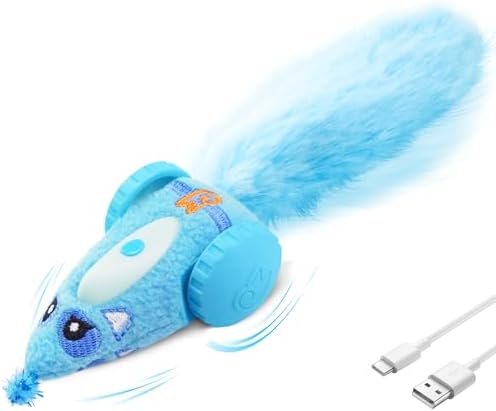Migipaws Automatic Cat Toys for Indoor Cats, Plush Interactive Mouse Toy, Smart Moving Rechargeable Kitten Toy (Blue)
