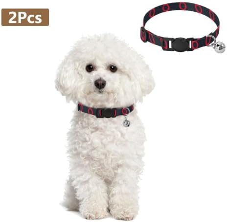 Red Oval Rings Decorative Pet Collar with Bell 2 Pack Kitten Collar Adjustable Length 10.6" to 17.1"