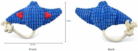 Durable Stingray Manta Ray Rope Plush Dog Toy with Squeaker – Strong Stitched Seams, High Resilience Cotton, Interactive Tug-of-War for Small to Large Breeds, Teething Puppies & Moderate Chewers