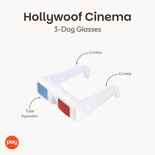 P.L.A.Y. Cute Plush Dog Toys - Hollywoof Cinema, Movie Themed Durable Squeaker Chew Toy, Great for Puppies & Small, Medium, Large Dog Breeds - Machine Washable, Recycled Materials (3-Dog 3D Glasses)