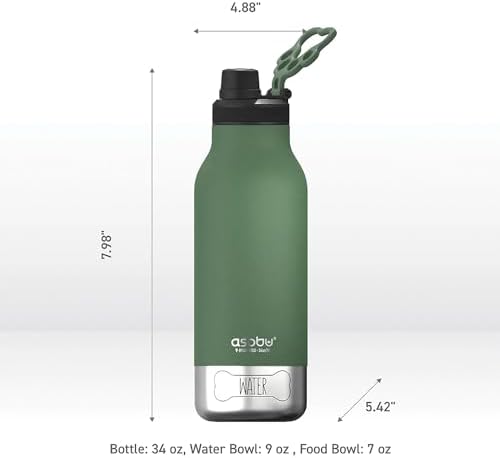 asobu Dog Barky Bottle – Insulated Stainless Steel Water Bottle with 2 Removable Dog Bowls for Food, Treats & Water – Pet-Friendly Travel Bottle for Hiking, Road Trips & Outdoor Adventures