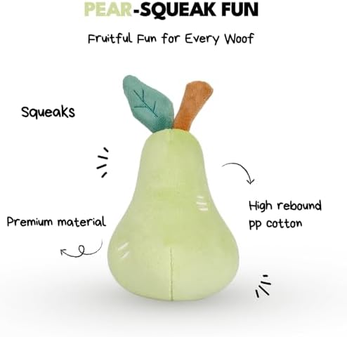CHEWFFON Squeaky Plush Dog Toy, Pear