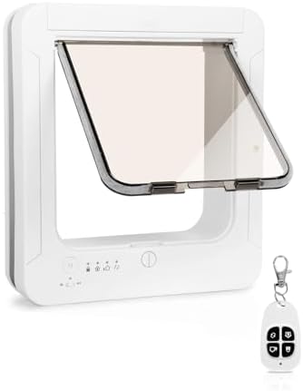 Smart Cat Door for Interior & Exterior, Automatic Opening Cat Door, Flap Opening is 7.67’’ (H) by 7'' (W), RFID Cat Pet Door with 4 RFID Collar Sensor Keys & 1 Remote & 4 Way Locking Cat Flap,