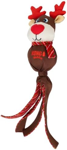 KONG Holiday Wubba Dog Toy – with Long Floppy Tails, Squeaker for Tugging, Fetching & Shaking Fun (Reindeer)