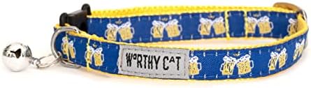 THE WORTHY DOG Halloween Patterns, Breakaway Cat Collar with Bell, Navy