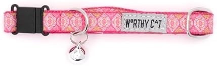 THE WORTHY DOG Graphic Pattern, Breakaway Cat Collar, with Bell, Pink