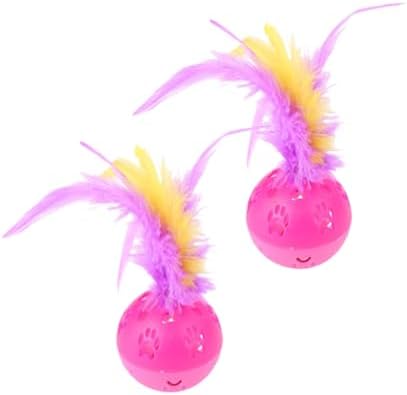 BeeSpring Cat Balls Interactive Cat Toy Feather Balls with Loud Bell Inside (2Pcs Red)