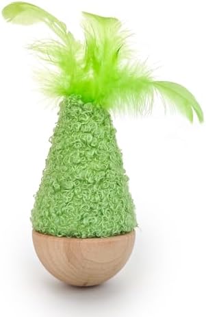 Wooden Wobble Cat Toy for Indoor Kitten, Interactive Tumbler Cat Toy for Small Medium Cats (Green)