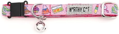 THE WORTHY DOG Graphic Pattern, Breakaway Cat Collar, with Bell, Pink