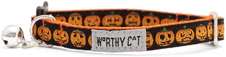 THE WORTHY DOG Halloween Patterns, Breakaway Cat Collar with Bell, Black
