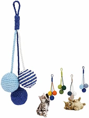 Cat Toy Sisal Ball Hanging Cat Toy Handmade Cat Rope Ball Chew Eco-Friendly Toy Pets Interactive Toy Cat Toys for Indoor Cats (Bule, 1pcs)