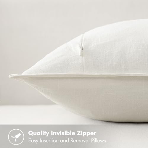 MIULEE Cream Boho Linen Decorative Pillow Covers 18x18 Inch Pack of 4 | Natural Throw Pillow Covers, Soft Farmhouse Couch Pillowcases, Modern Home Decors for Living Room Bed Sofa