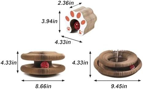 Kitty Curlz Cat Toy, Magic Organ Cat Interactive Scratcher Cardboard with Bell Ball, Foldable & Changeable Accordion Shape Exercise Anxiety Relief Toy for Indoor Cats(2PCS)