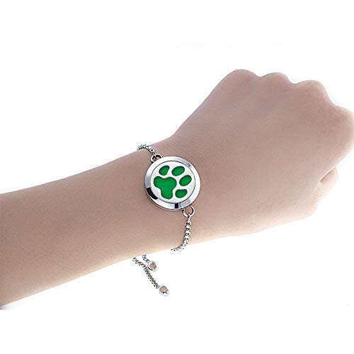Essential Oil Diffuser Bracelet 25mm Diffuser Locket Chain Dog Paw Stainless Steel Bracelet Set Adjustable Bracelets Jewelry Gift for Women Men
