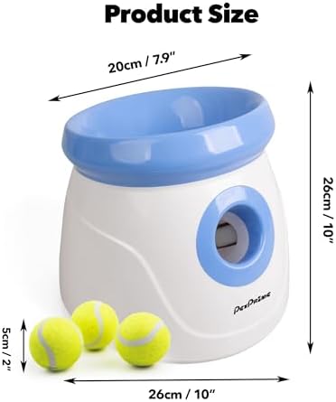 Pet Prime Automatic Dog Ball Thrower Launcher for Small and Medium Dogs, Interative Dog Fetch Machine with 3 Tennis Balls (2'') for Indoor/Outdoor Throwing Game Launch Distance 10-30ft